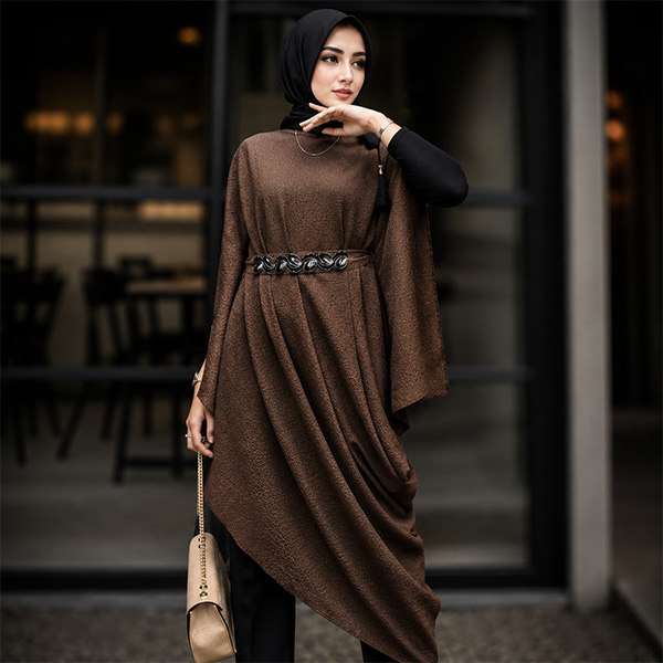 Kaftan Cokelat Kombinasi Hitam